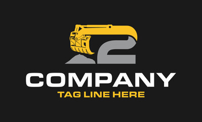 Number 2  Arm Excavator Rake, Folding Rake logo template vector. Heavy equipment logo vector for construction company.