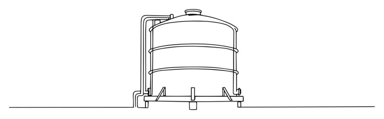 continuous one line drawing of a large industrial water storage tank a vertical liquid silo vector lineart design © Wieslaw
