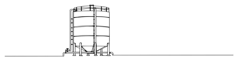 continuous one line drawing of a tall industrial silo for liquid or grain storage a factory tank vector outline sketch © Wieslaw