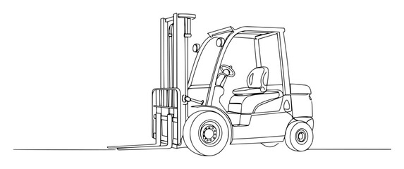 continuous one line drawing of a forklift truck a warehouse vehicle for lifting and logistics vector industrial illustration