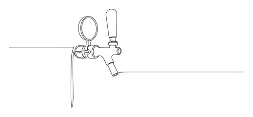 beer tap on bar counter one continuous line drawing art