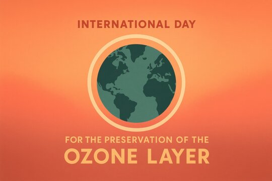 International ozone day poster with earth illustration and warm gradient background - Powered by Adobe