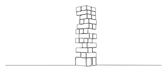 continuous one line drawing of a wobbly tower of wooden blocks a fun board game of balance and strategy like jenga vector toy lineart