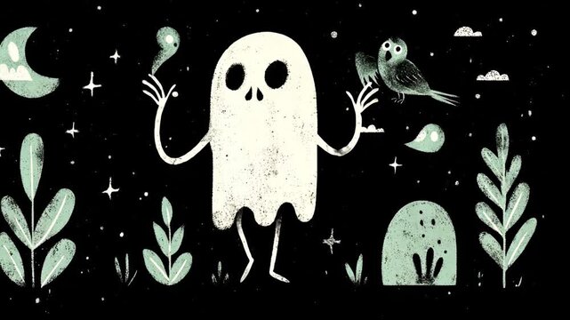 Funny Cartoon Ghost Illustration for Halloween Fun in Retro 2D Style