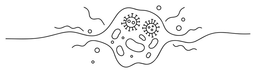 viral replication inside a host cell virology and infection line drawing