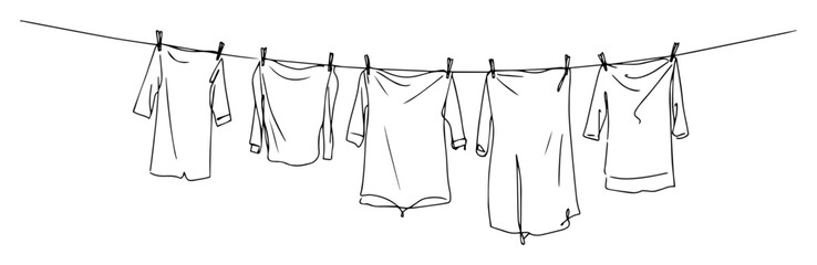 fresh laundry drying on a clothesline in the wind a classic domestic scene drawn in a single continuous line