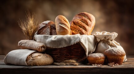 Variety of artisanal breads in a rustic basket