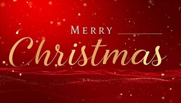 Festive Christmas Greeting with Gold Script and Red Sparkle Background
