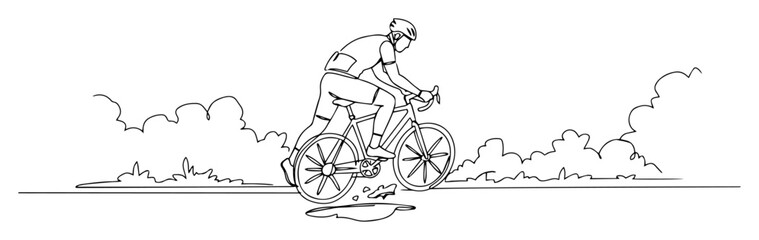 Obraz premium cyclist riding bike road racing continuous line drawing