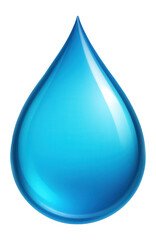 A glossy, translucent blue water droplet with a smooth surface and gradient texture on transparent background.