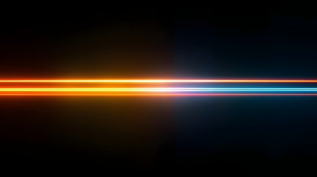 Vibrant orange and blue light streaks across a dark background with a lens flare effect