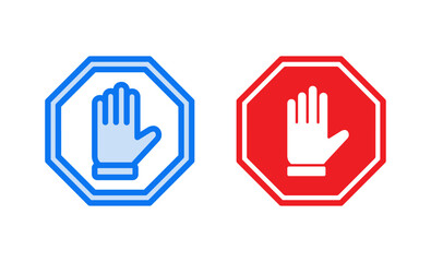 Obraz premium Stop icon vector illustration. stop road sign. hand stop sign and symbol. Do not enter stop red sign with hand