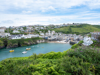 harbour and village of port isaac in cornwall seen from high viewpoint