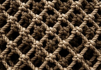Woven Rope Netting Texture - Detailed close-up of a woven rope net, showcasing the intricate knotting and texture. Ideal for backgrounds or nautical themes