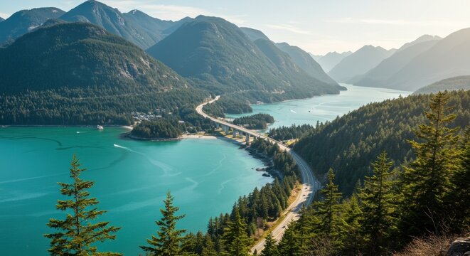 Mountain lake highway panorama