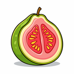 Illustration of a Sliced Guava Fruit with Pink Flesh and Yellow Seeds Cartoon Style