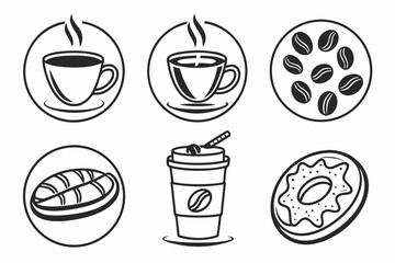 Coffee and pastry icons isolated on white background