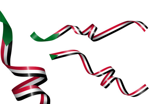 Set of flag ribbon with colors of Sudan for independence day celebration decoration