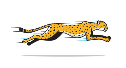 A cartoon style cheetah with yellow fur and black spots running with motion lines indicating speed and movement © MEhak`s Gallery