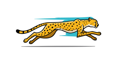 Cartoon cheetah running with blue streaks behind it showing speed and motion in a vector illustration © MEhak`s Gallery