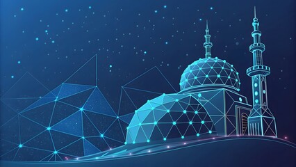 Futuristic Mosque Illustration with Digital Aesthetics Background