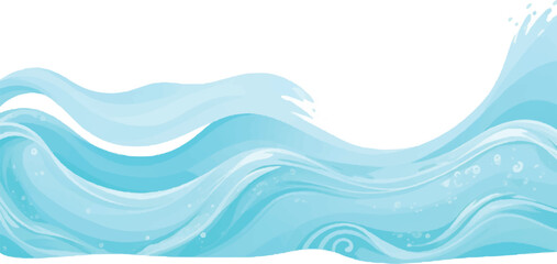  Blue Ocean Wave Illustration with Aqua Splash on White – Clean Vector Ideal for Kids Theme and Summer Design
