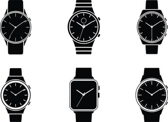 Six black watch vector icons