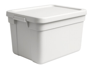 White rectangular plastic storage container with a secure lid on transparent background.