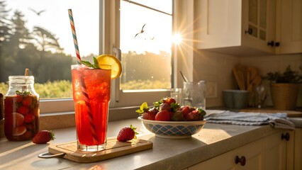 red berry and glass of juice