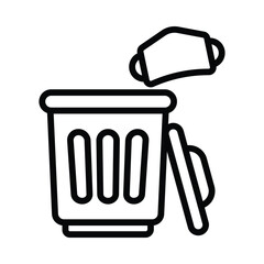 Throw Mask In Bin Vector Outline Icon. EPS 10 File