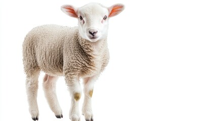 Fototapeta premium Young lamb with fluffy wool on isolated white background