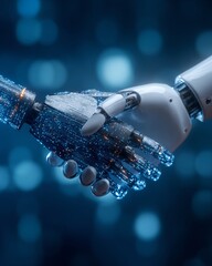 Mano robotica e mano umana che si stringono in segno di collaborazione