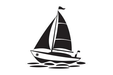 nautical sailboat silhouette with two sails and flag on mast floating on wavy water vector illustration