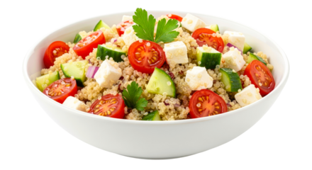 healthy quinoa salad with feta tomatoes and cucumber