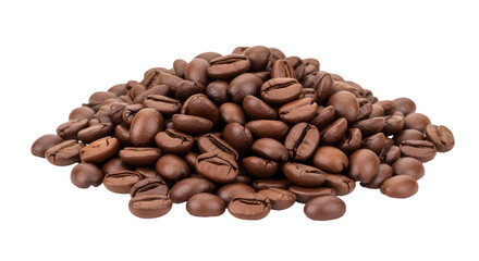 Obraz premium A PNG image of roasted coffee beans in a pile with a few scattered around, isolated on a white background.