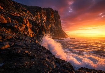 Dramatic Sunset over Sea Cliffs