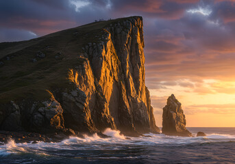 Dramatic Sunset over Sea Cliffs