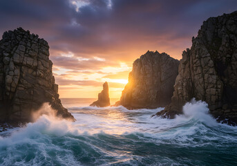Dramatic Sunset over Sea Cliffs