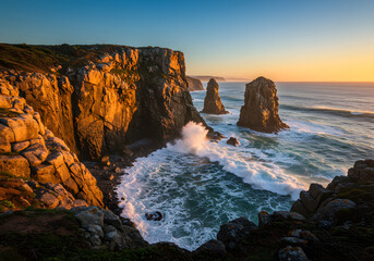 Dramatic Sunset over Sea Cliffs