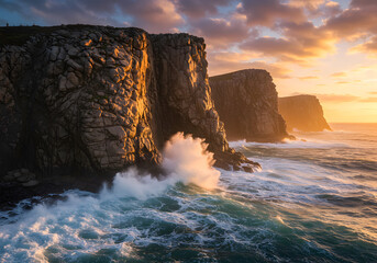 Dramatic Sunset over Sea Cliffs
