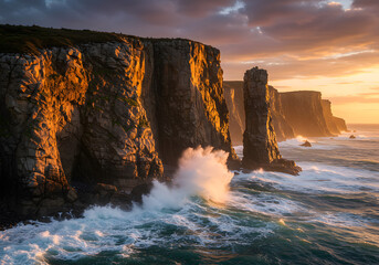Dramatic Sunset over Sea Cliffs