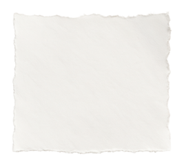 Square piece of torn white paper with rough edges on transparent background.