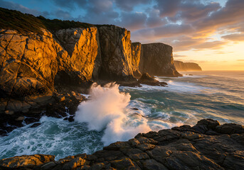 Dramatic Sunset over Sea Cliffs