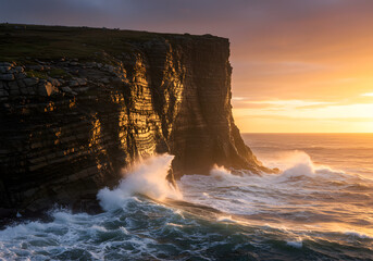 Dramatic Sunset over Sea Cliffs