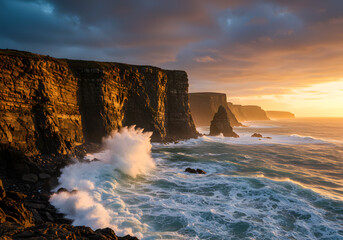Dramatic Sunset over Sea Cliffs