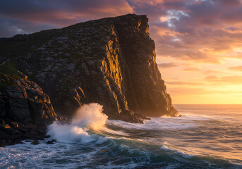 Dramatic Sunset over Sea Cliffs