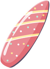 Cartoon surfboard with stripes and polka dots
