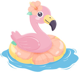 Cartoon flamingo float with flower in tropical summer pool illustration