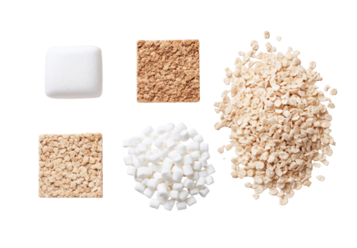 Four food items, likely dessert components, arranged in a grid pattern