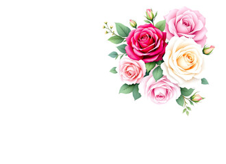 Beautiful watercolor rose bouquet composition against a solid black background for design elements